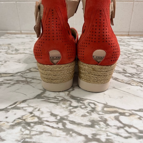 Earth Modena Yarrow Ankle Strap Sandal with an Espadrille Wedge Heel in Coral - Picture 4 of 9